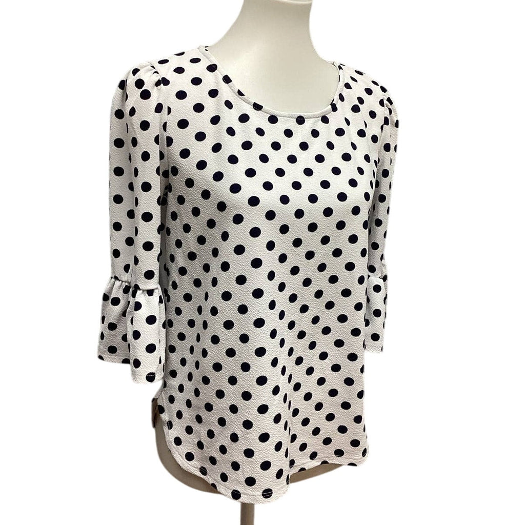 Green Envelope Medium Long Bell Sleeve Polka Dot PolyBlend Crew Neck Top Blouse