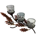 PartyLite 3 Glass Votive Metal Fall Leaf Acorn Themed Tabletop Candle Holder Set