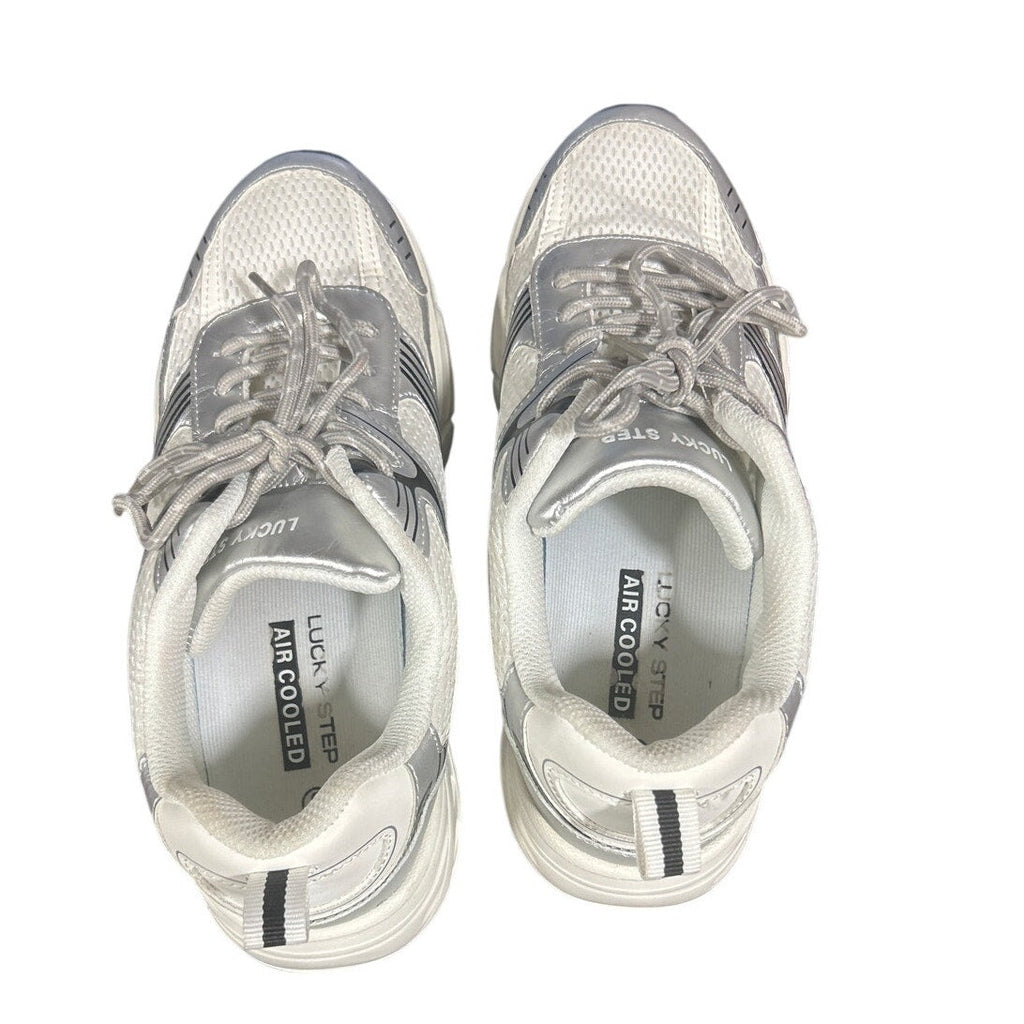 Lucky Step Womens Size 9 White Silver Mesh Lace Up Air Cooled Athletic Shoes