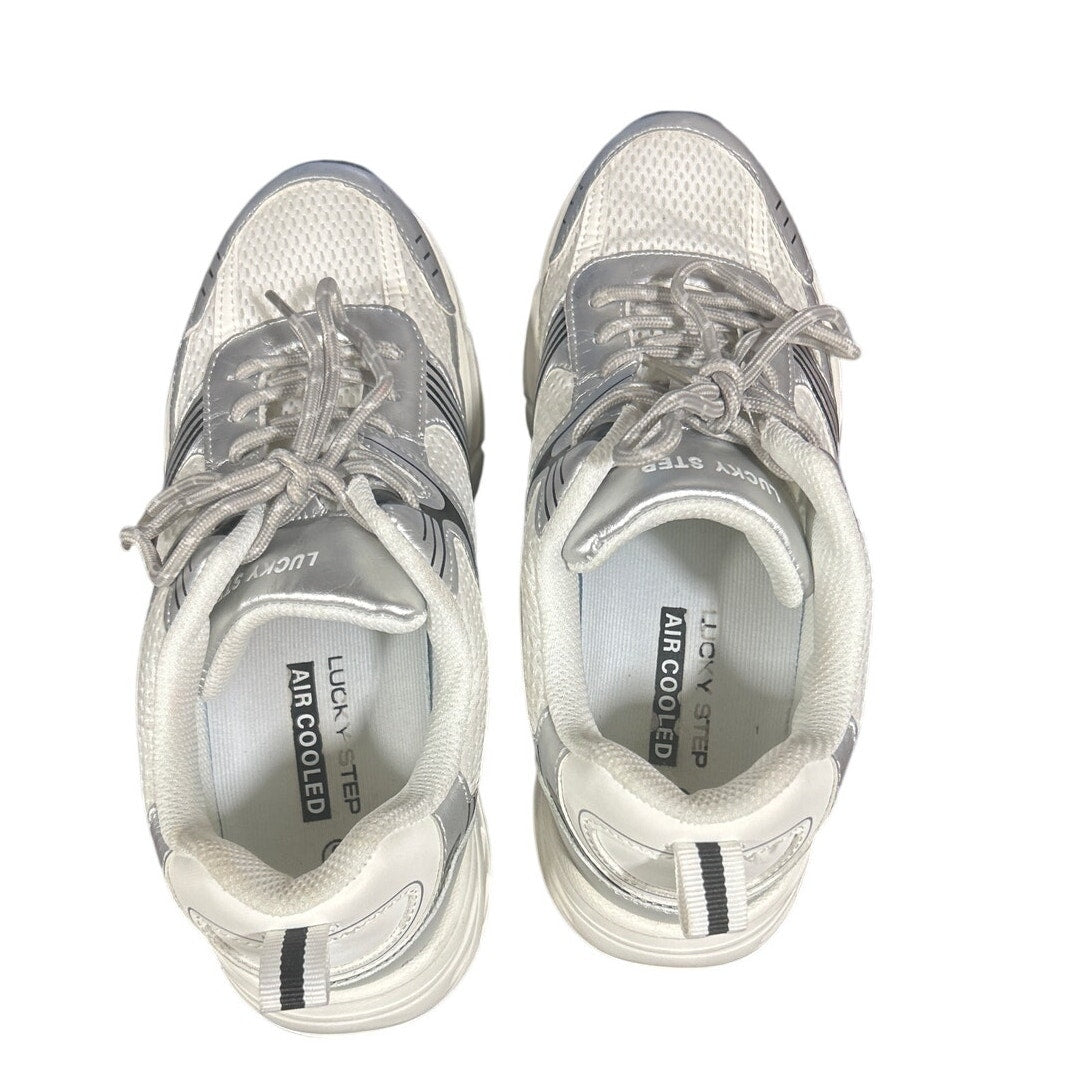 Lucky Step Womens Size 9 White Silver Mesh Lace Up Air Cooled Athletic Shoes