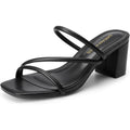 New Dream Pairs Womens 9 Black Faux Leather Open Toe Slide On 3" Block Heels