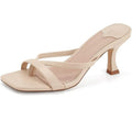 New Ermonn Womens Size 9.5 Tan Open Toe Thong Slide On 4" Heel Sandal Shoes