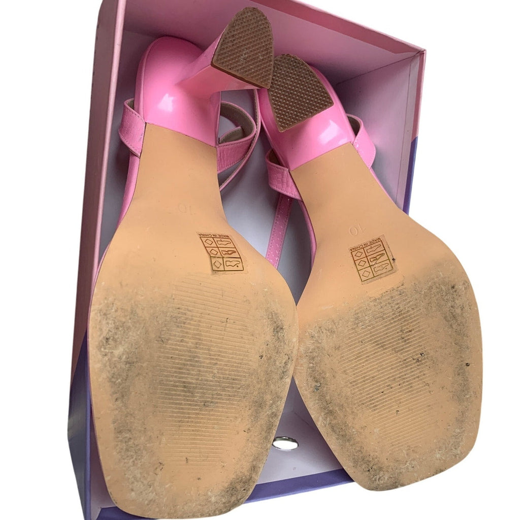 Reitoye Womens Size 10 Bubble Gum Pink 4" Heel Open Toe Ankle Strap Sandal Shoes