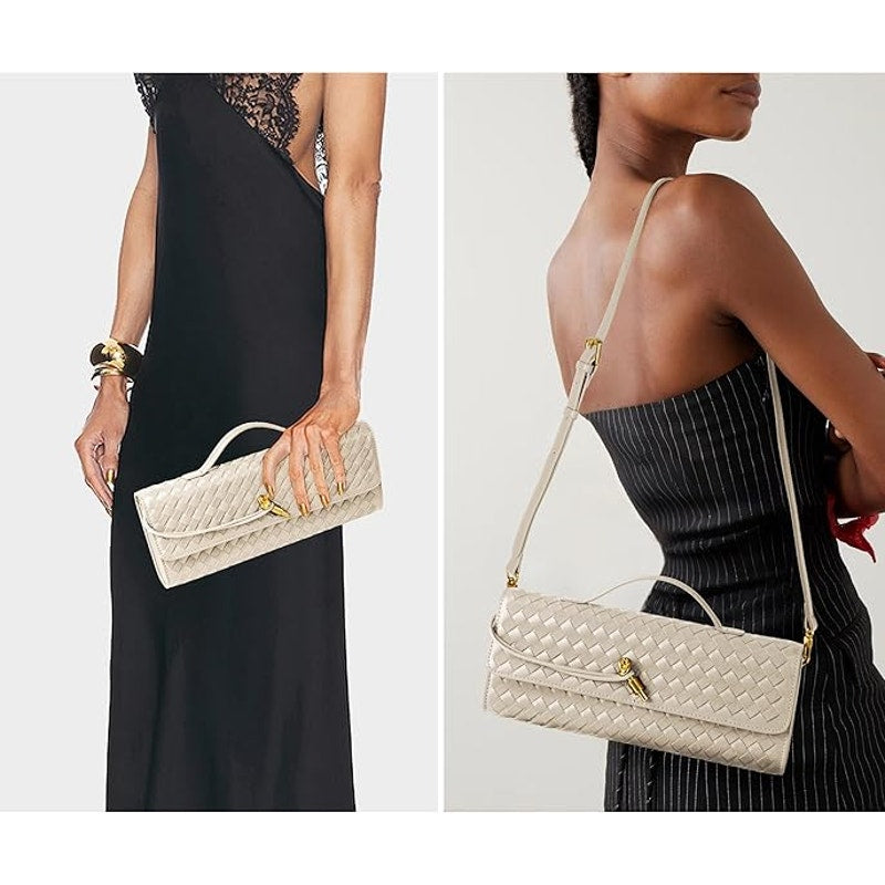 Joryin Womens Seashell Gray Woven Suede Knot Pin Close Clutch Crossbody Hand Bag