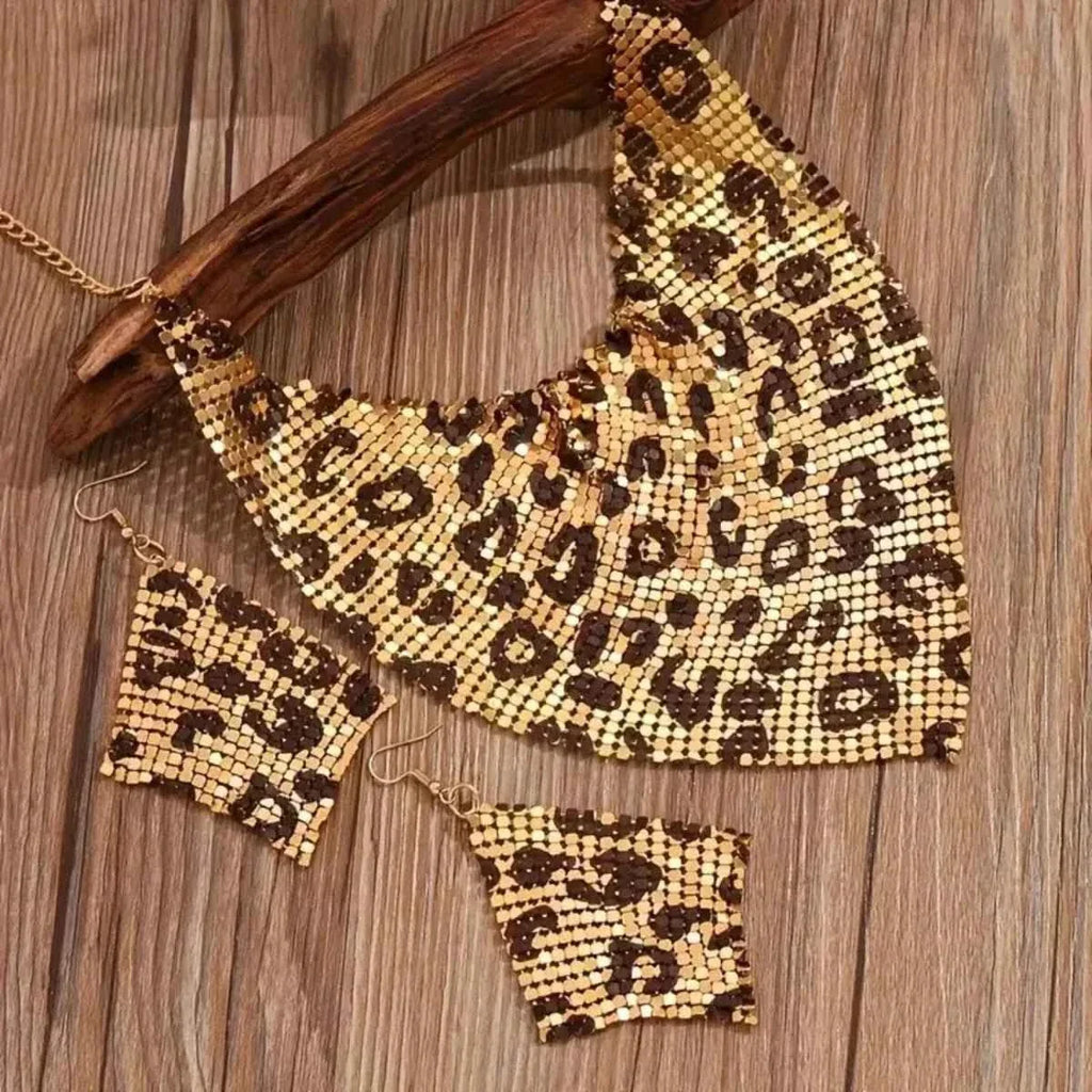 Leopard Necklace and Earrings Jewelry Set