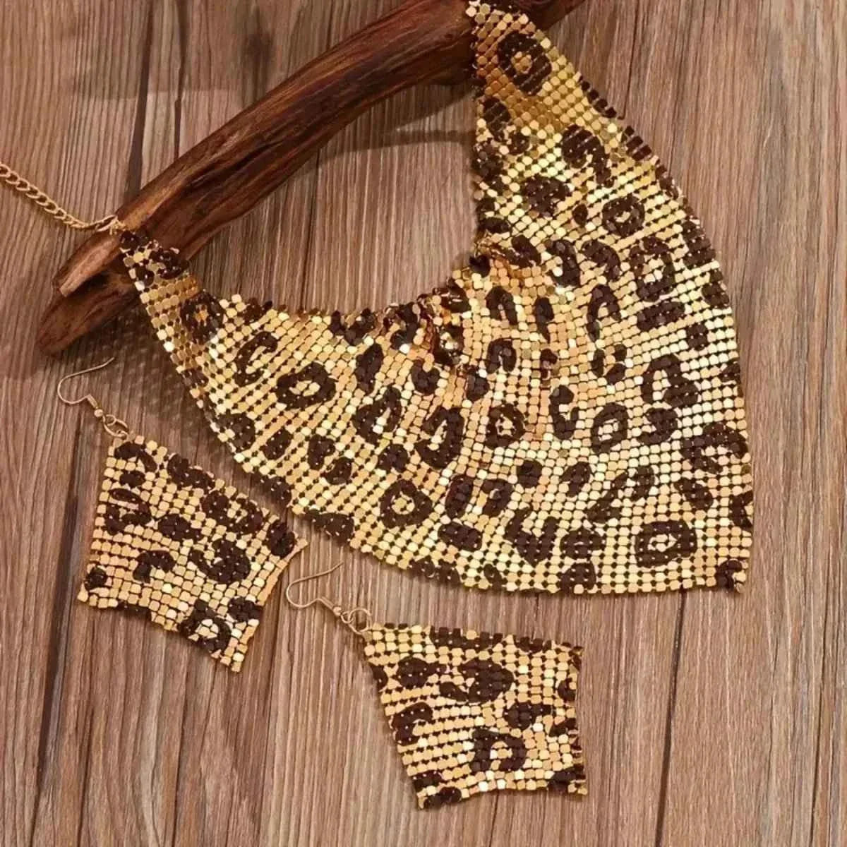 Leopard Necklace and Earrings Jewelry Set