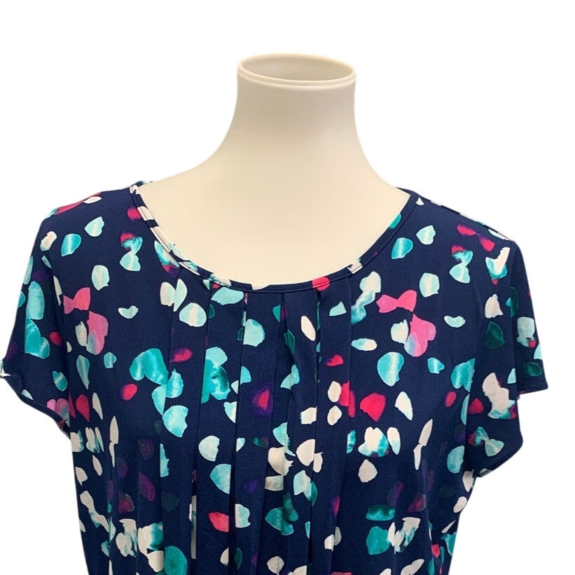 Liz Claiborne Career Womens Large Confetti Dot Short Sleeve Pleated Front Top