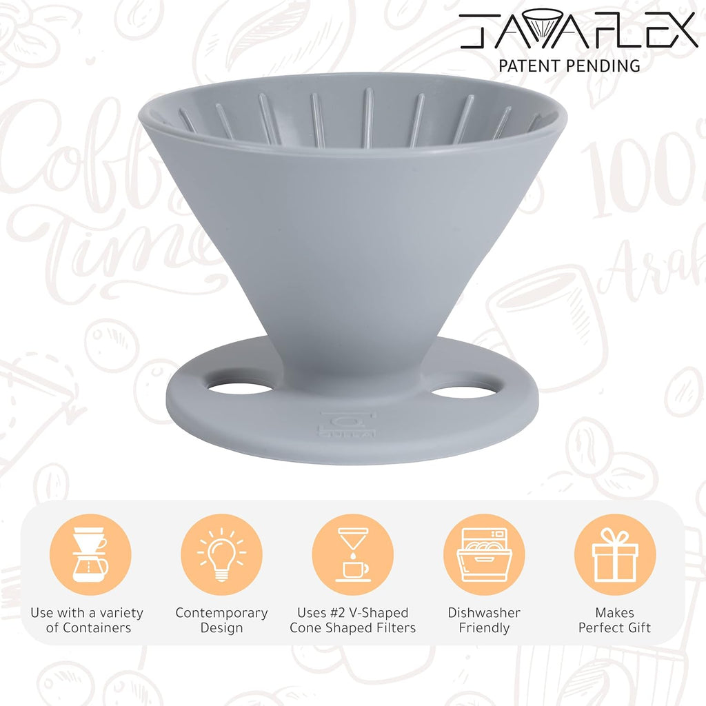 The Original Javaflex Premium Foldable Silicone Pour over Coffee Maker and Storage Pouch. Uses #2 V60 Cone Coffee Filters