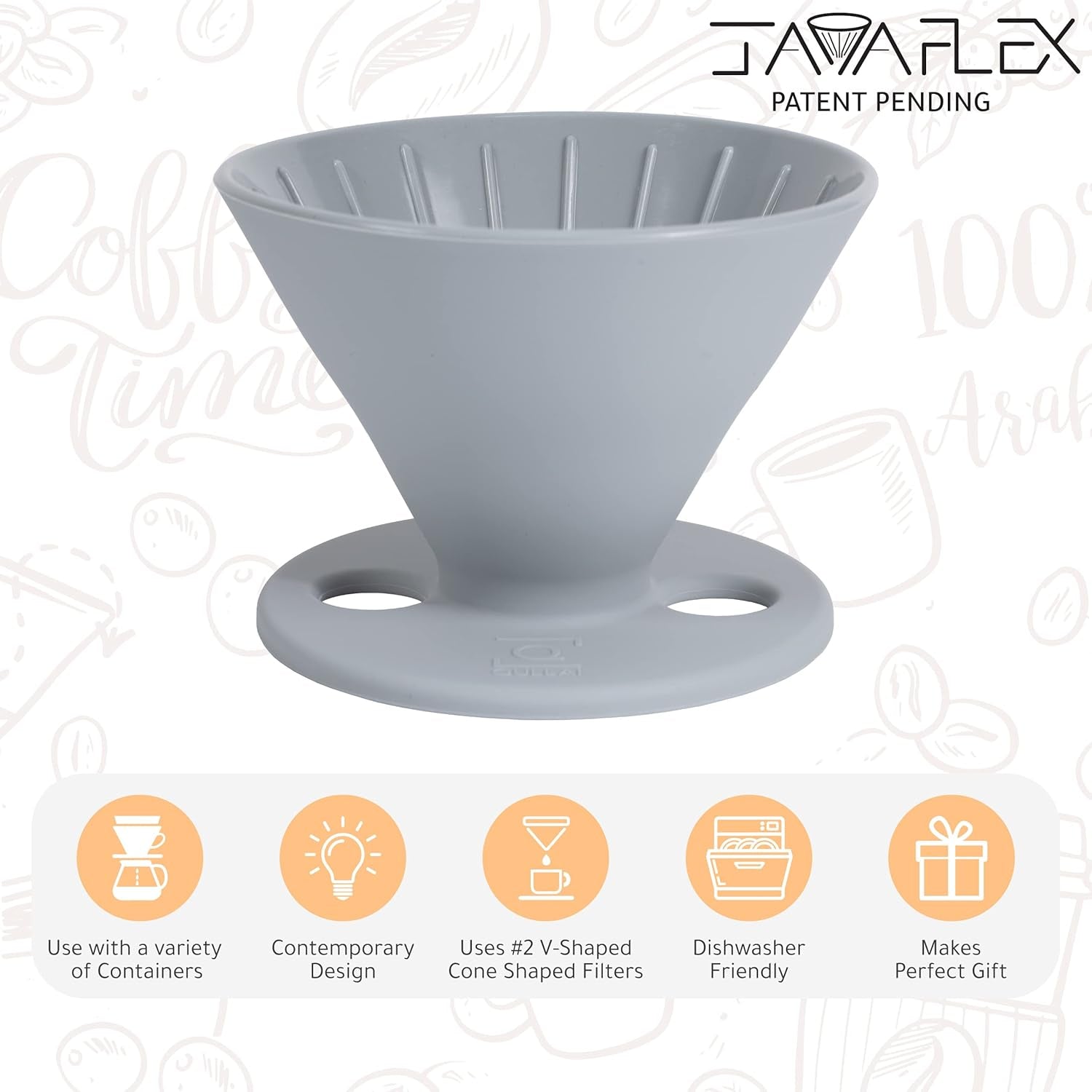 The Original Javaflex Premium Foldable Silicone Pour over Coffee Maker and Storage Pouch. Uses #2 V60 Cone Coffee Filters
