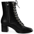 New Allegra K Womens Size 7 Black Faux Leather Lace Up 2.25" Chunky Heel Boots