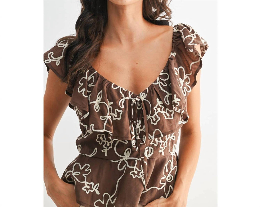 Kait Embroidered Floral Ruffle Blouse