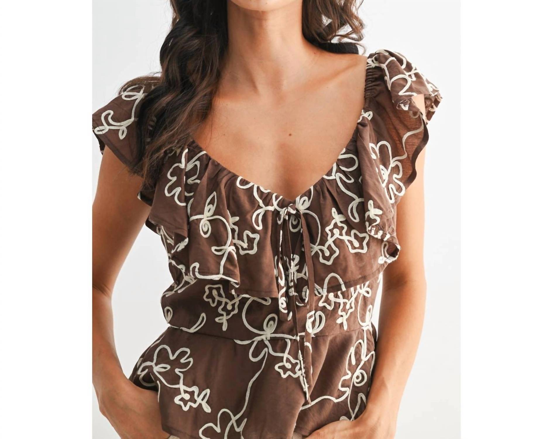 Kait Embroidered Floral Ruffle Blouse