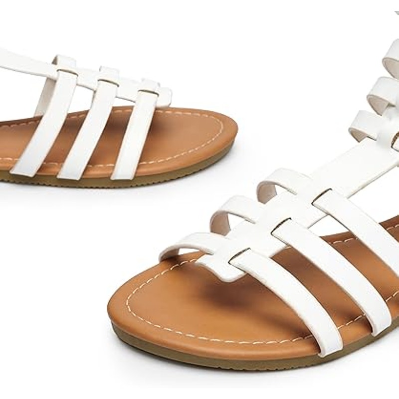 New Trary Womens Size 10 White Faux Leather Gladiator Strap Flat Sandal Shoes