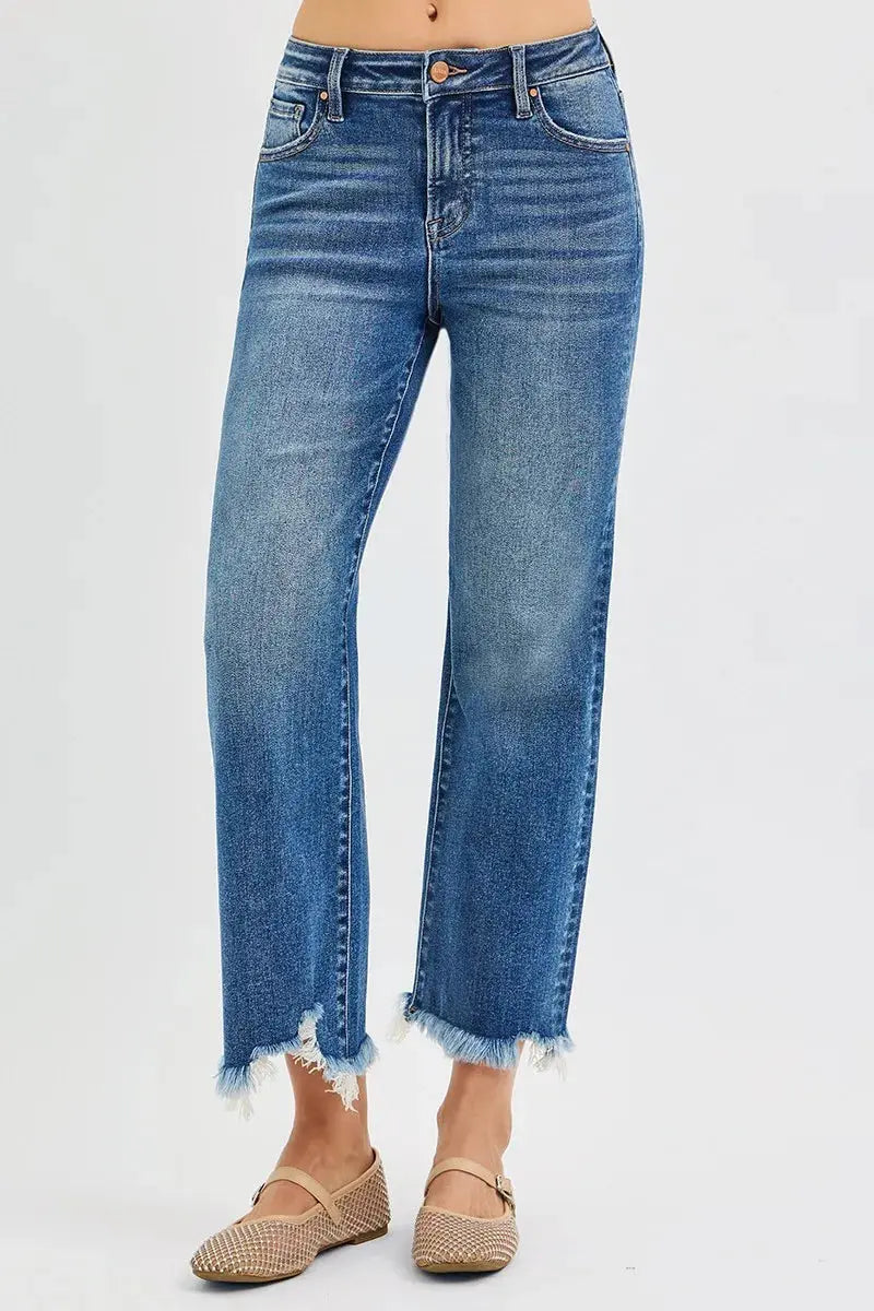 RISEN Jeans - Plus Size Mid Rise Cropped Straight Jeans