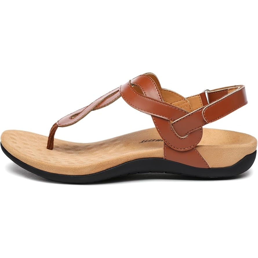 Athlefit Women Size 8 Brown Orthopedic Arch Support Thong Hook Loop Sandal Shoes
