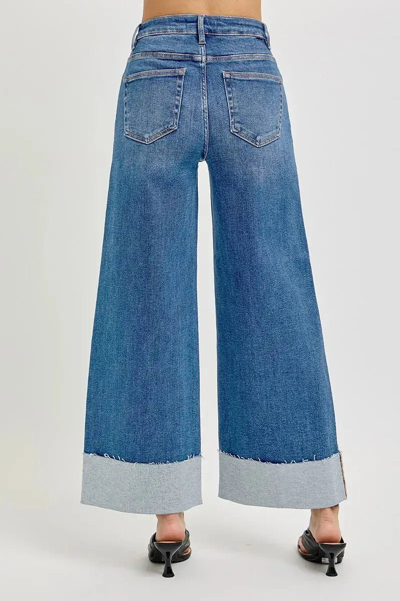 RISEN Jeans - Plus Size Tummy Control Crop Wide Cuffed Jeans