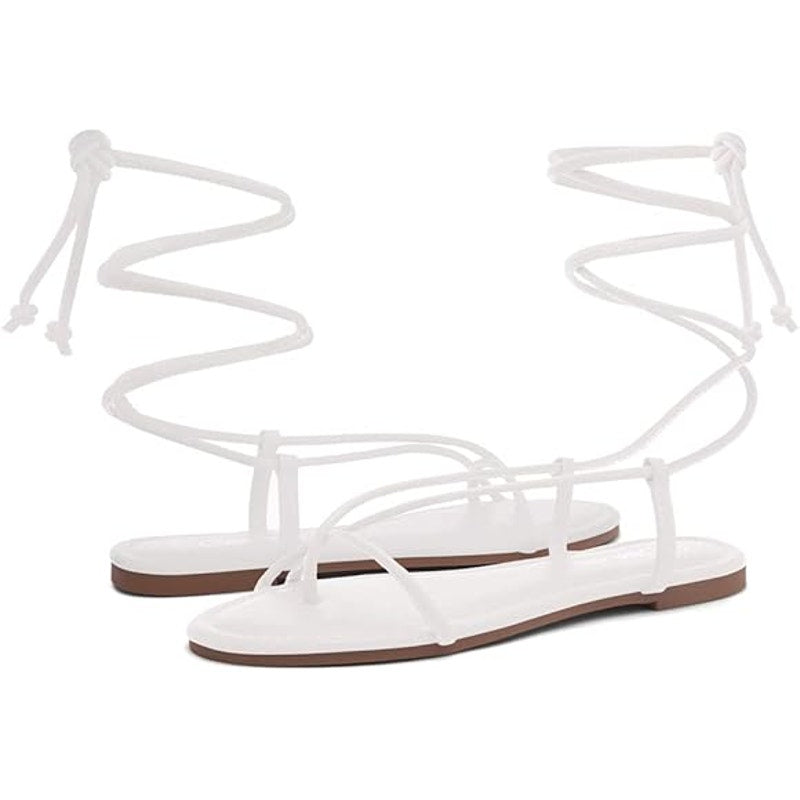 New Shoe Land Womens Size 6 White Lace-Up Open Toe Gladiator Flat Sandal Shoes