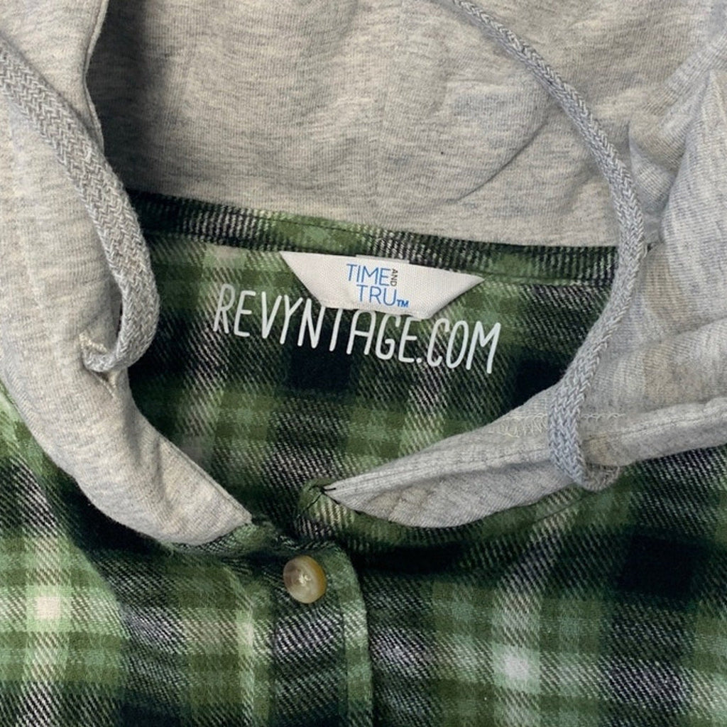 New Hand Printed Womens Small Red Cardinal Bird Plaid Flannel Long Sleeve Hoodie