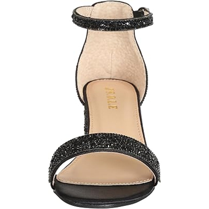 J's.o.l.e Womens Size 7 Black Sparkly Open Toe 2.25" Block Heel Sandal Shoes