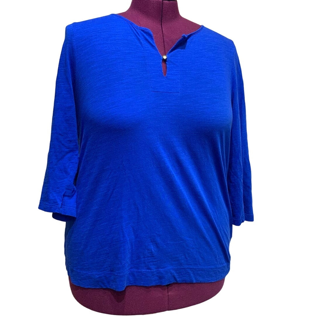 Jones New York Sport XXL 3/4 Sleeve 100% Cotton Gold Button Tee Shirt Blouse