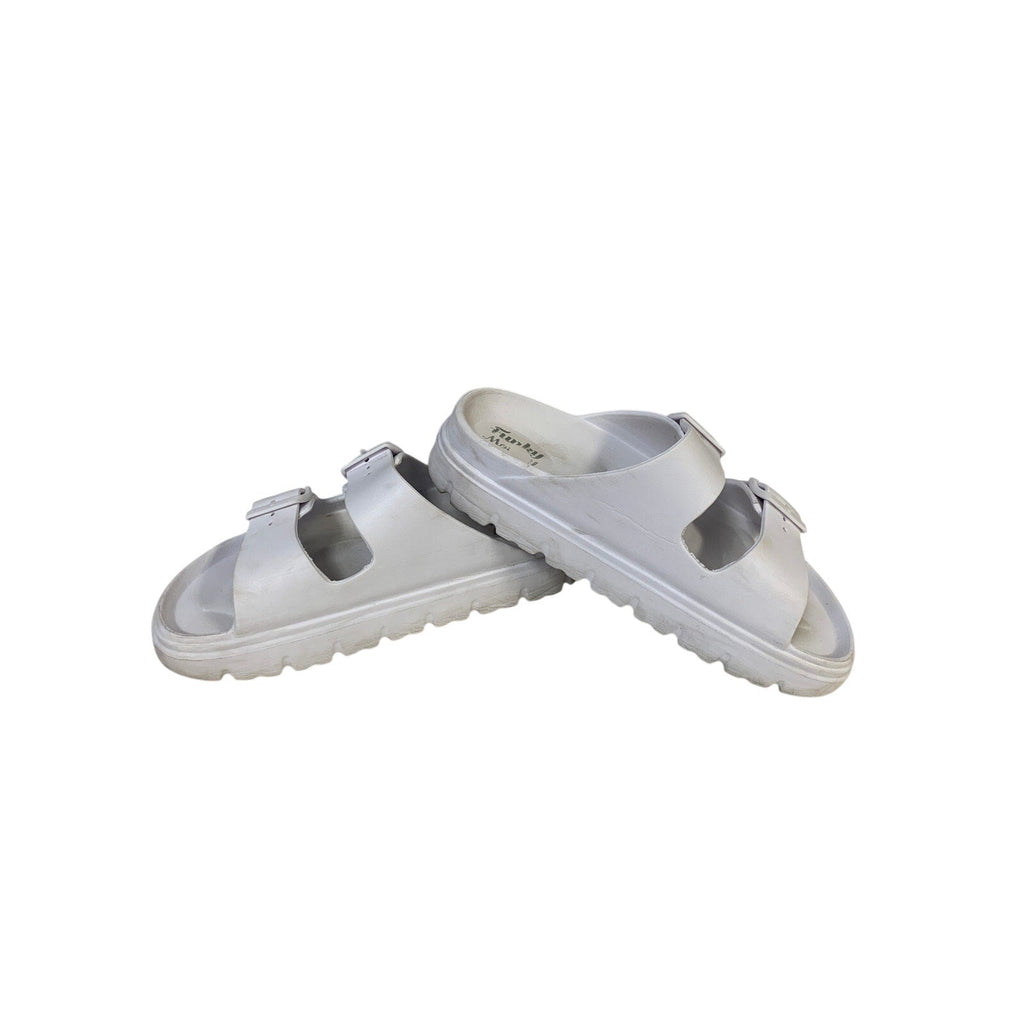 FunkyMonkey Womens 8 White Sandal Adjustable Strap Open Round Toe Slid On Shoes