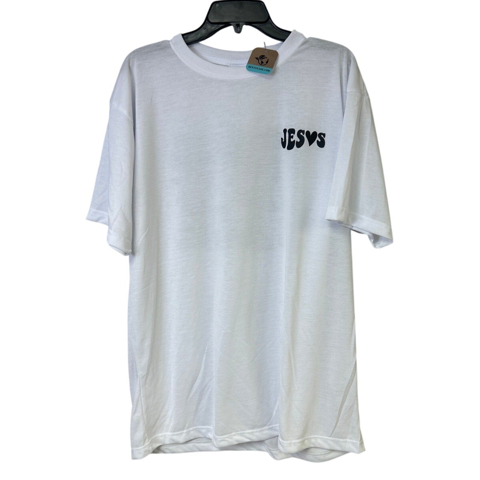 New Hand Printed Mens 3XL White Jesus Has My Back Short Sleeve Crew Tee Shirt