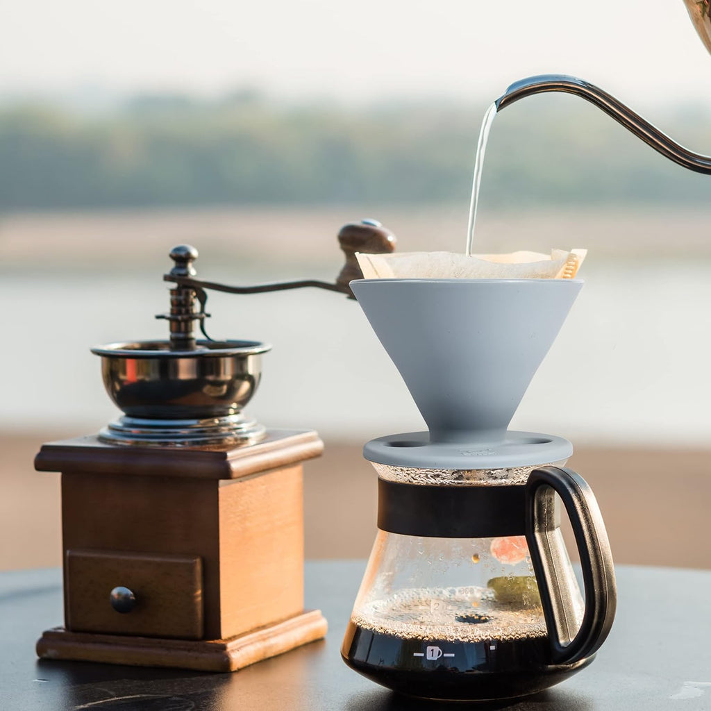The Original Javaflex Premium Foldable Silicone Pour over Coffee Maker and Storage Pouch. Uses #2 V60 Cone Coffee Filters