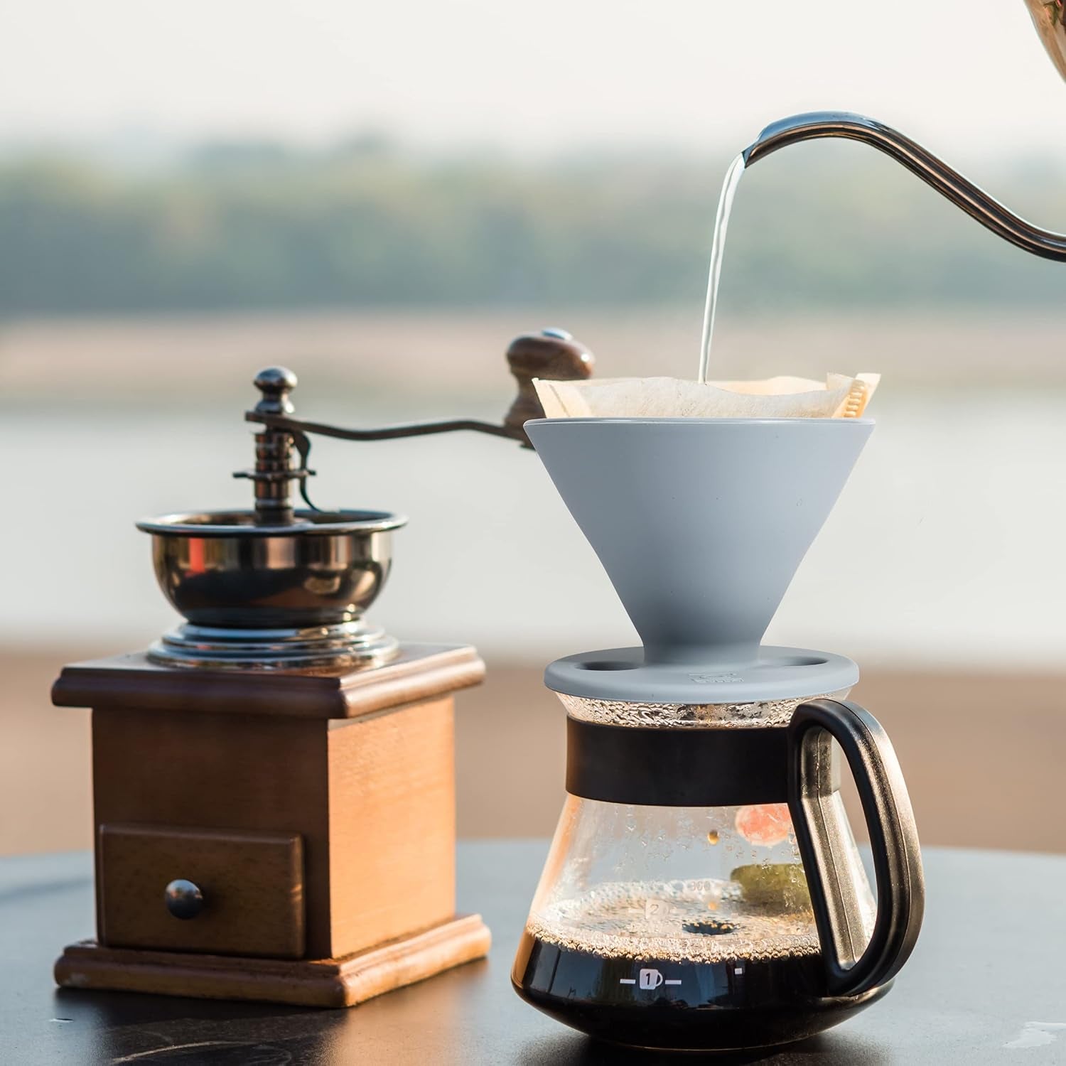 The Original Javaflex Premium Foldable Silicone Pour over Coffee Maker and Storage Pouch. Uses #2 V60 Cone Coffee Filters