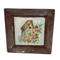 Vintage Painted Bird House Floral 10" Square Ceramic Serving Dish Plate Platter