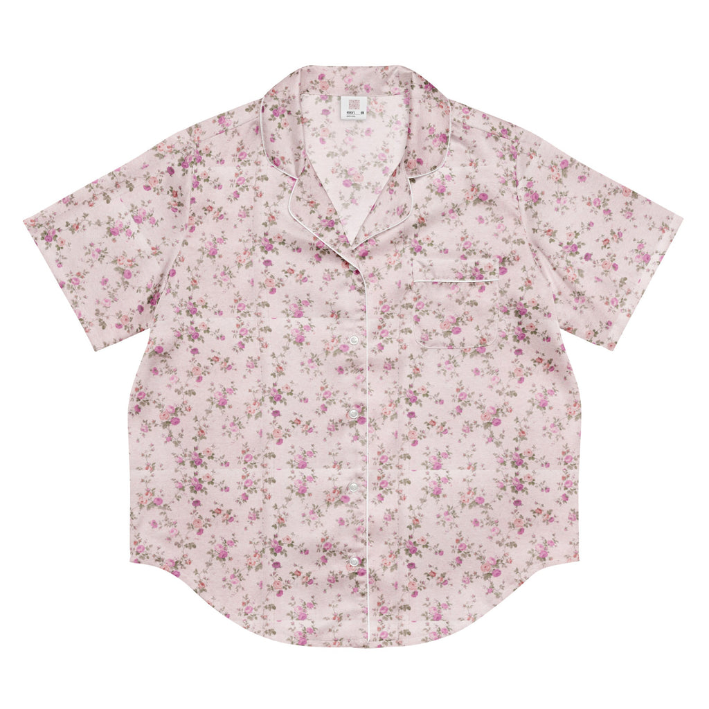 Customizable: Pink Floral Women’s Short Sleeve Pajama Top