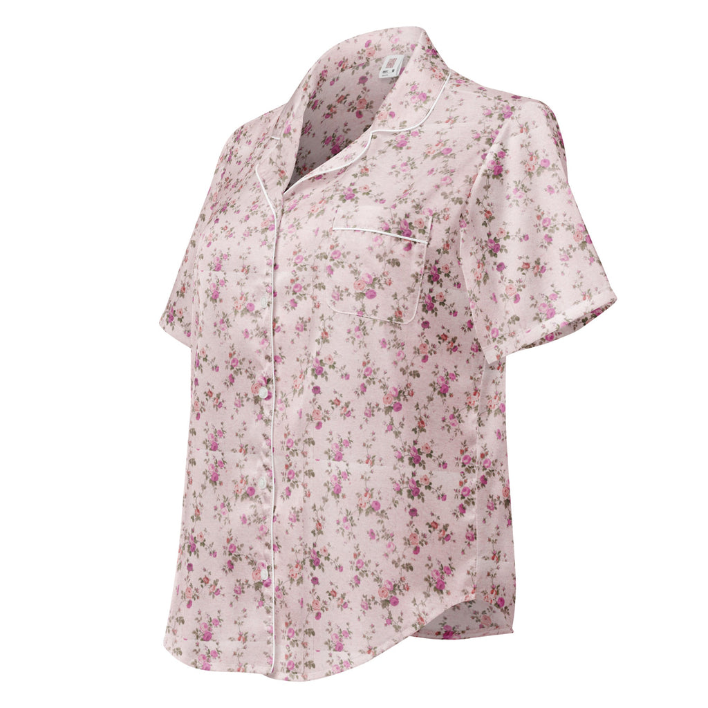Customizable: Pink Floral Women’s Short Sleeve Pajama Top
