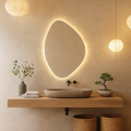 LED Bathroom Mirror – Asymmetrical Backlit Wall Mirror with Touch Control, Modern Lighted Vanity Mirror Warm & Cool LED