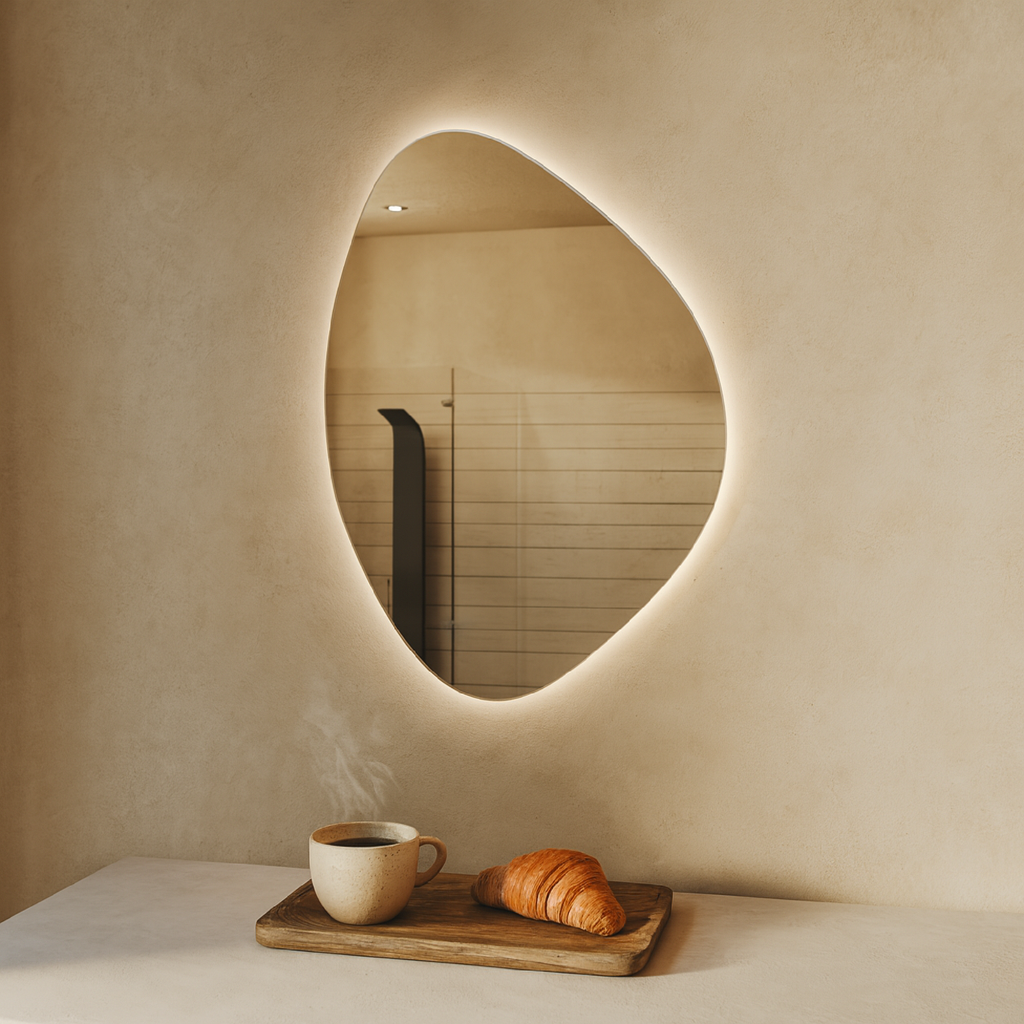 LED Bathroom Mirror – Asymmetrical Backlit Wall Mirror with Touch Control, Modern Lighted Vanity Mirror Warm & Cool LED