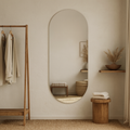 Modern Arched Wall Mirror – Frameless Oval Bathroom Vanity Mirror, Minimalist Capsule Shape Mirror |