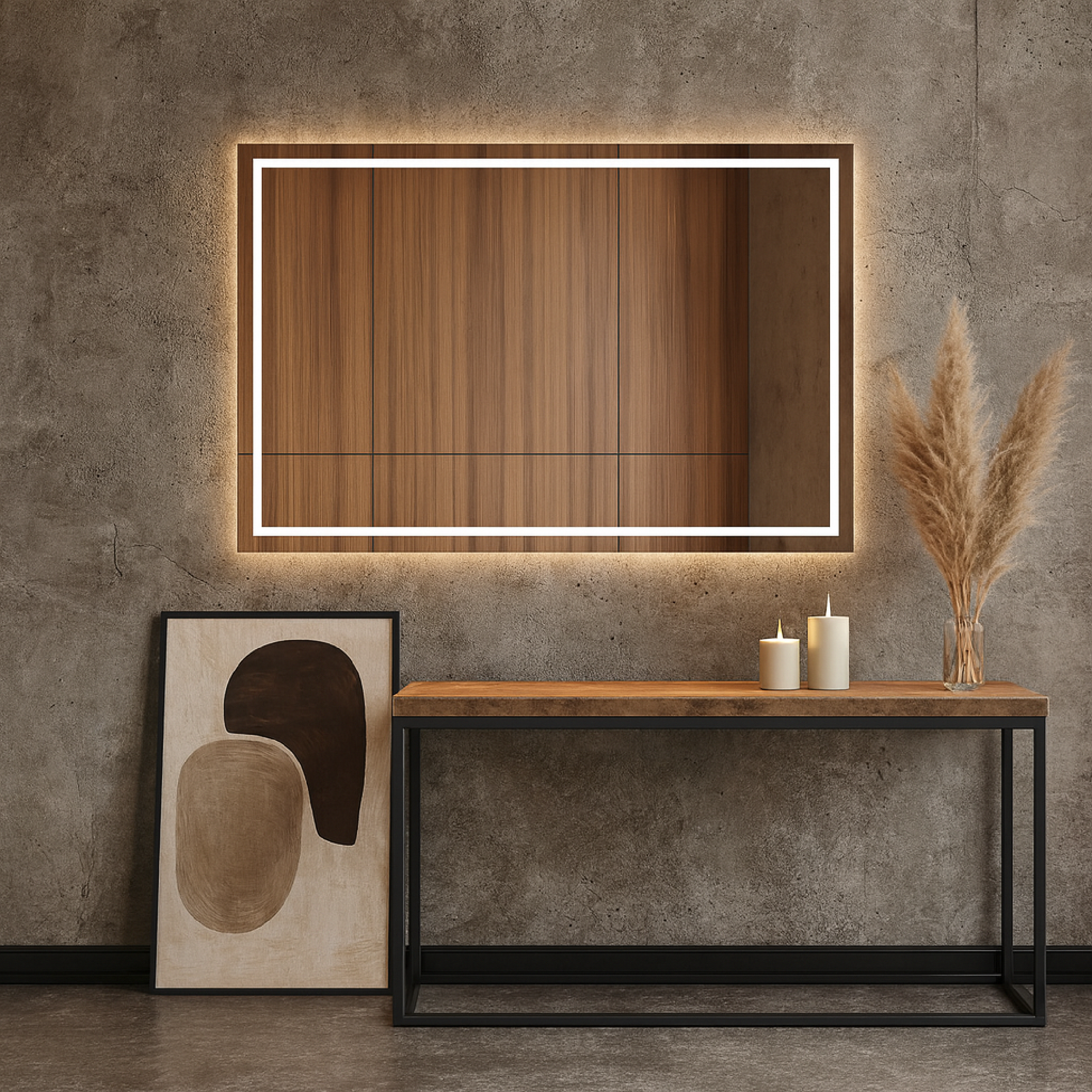 LED Bathroom Mirror – Rectangular Backlit Vanity Mirror, Modern Lighted Wall Mirror with Warm & Cold LED