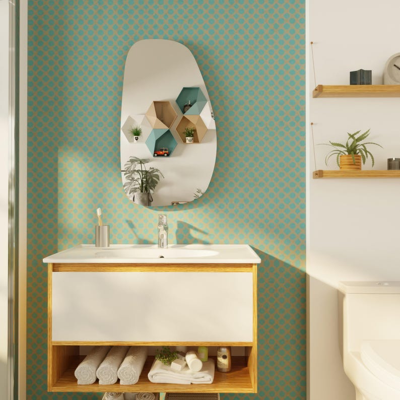 Modern Irregular Full-Length Mirror – Frameless Wavy Bathroom Mirror, Handmade Organic Shape Mirror