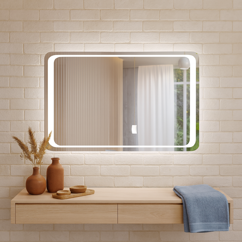 LED Bathroom Mirror with Backlit Rectangle Design – Modern Dimmable Vanity Wall Mirror