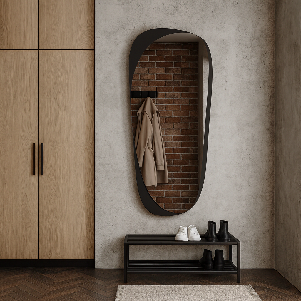 Modern Irregular Wall Mirror – Asymmetrical Black Frame