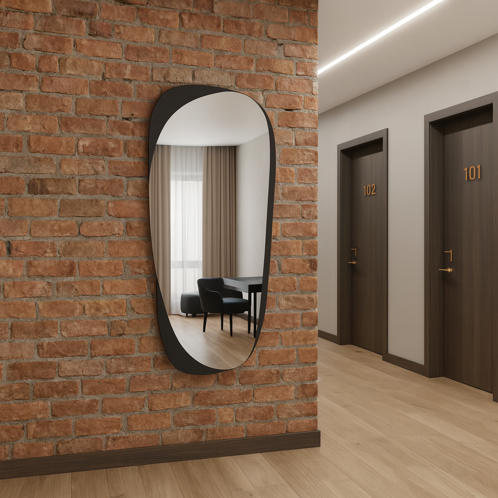Modern Irregular Wall Mirror – Asymmetrical Black Frame