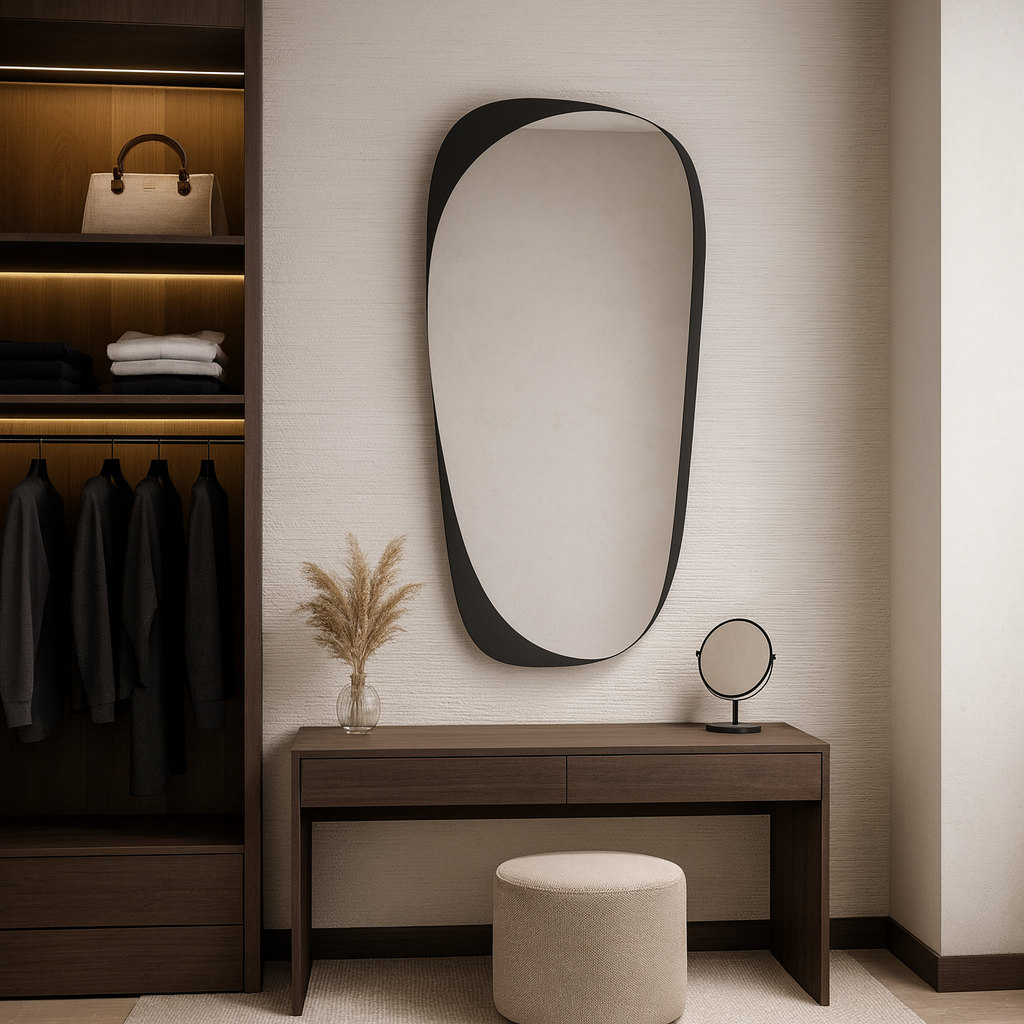 Modern Irregular Wall Mirror – Asymmetrical Black Frame