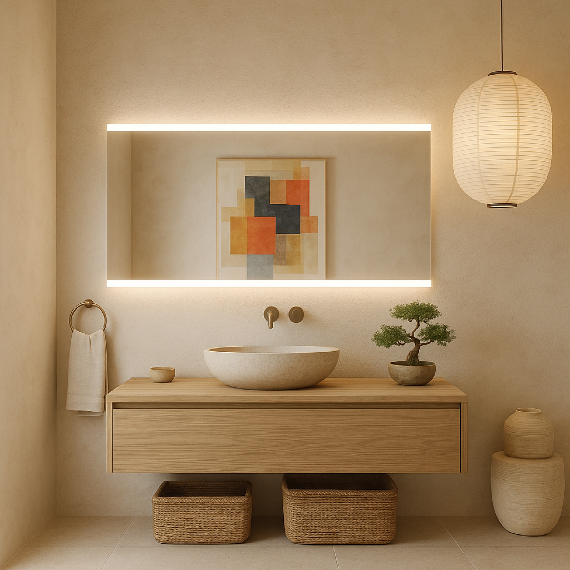 LED Bathroom Mirror – Minimalist Rectangular Lighted Vanity Mirror, Modern Backlit Wall Mirror