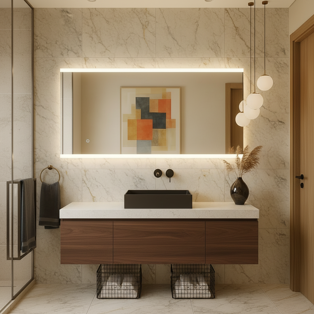 LED Bathroom Mirror – Minimalist Rectangular Lighted Vanity Mirror, Modern Backlit Wall Mirror