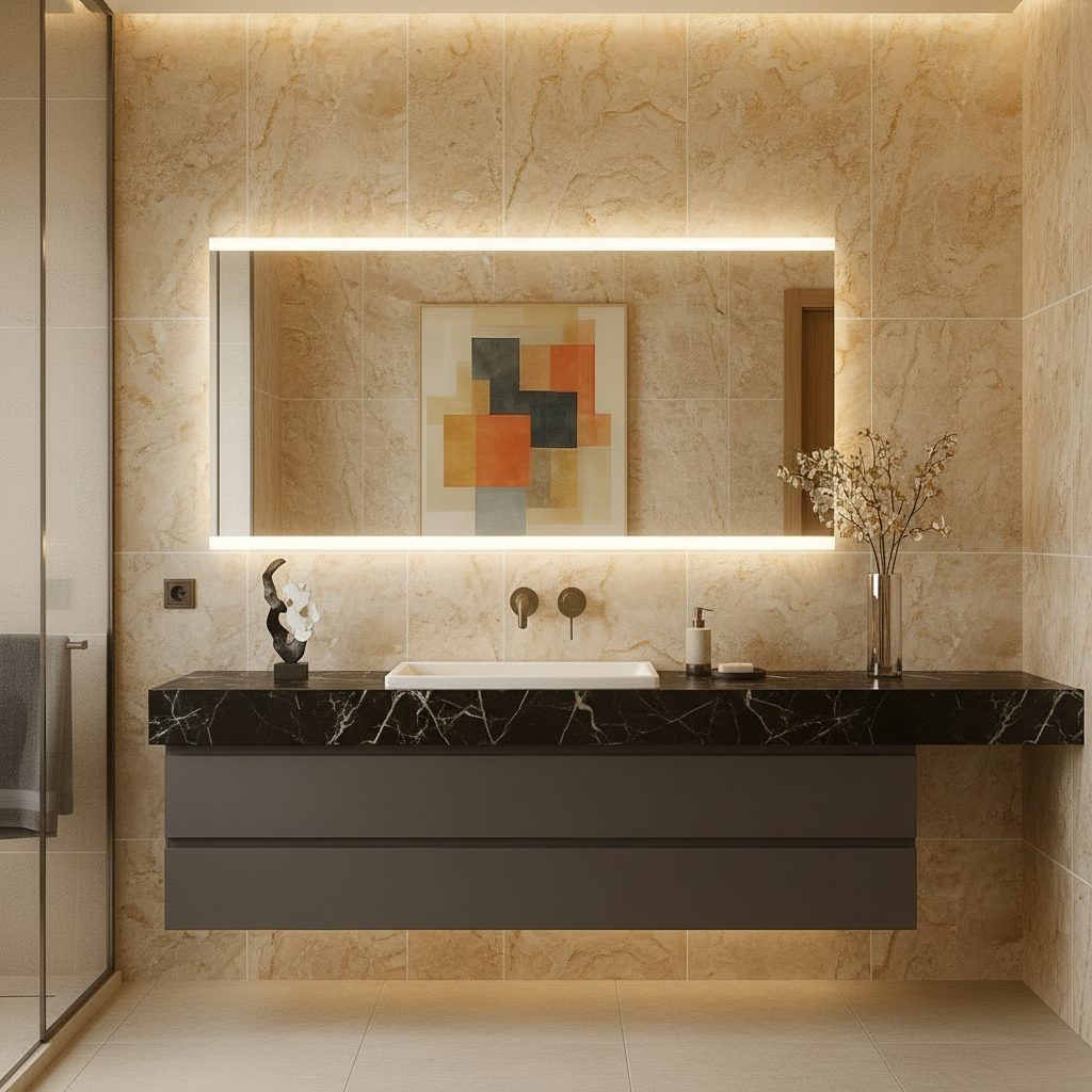 LED Bathroom Mirror – Minimalist Rectangular Lighted Vanity Mirror, Modern Backlit Wall Mirror
