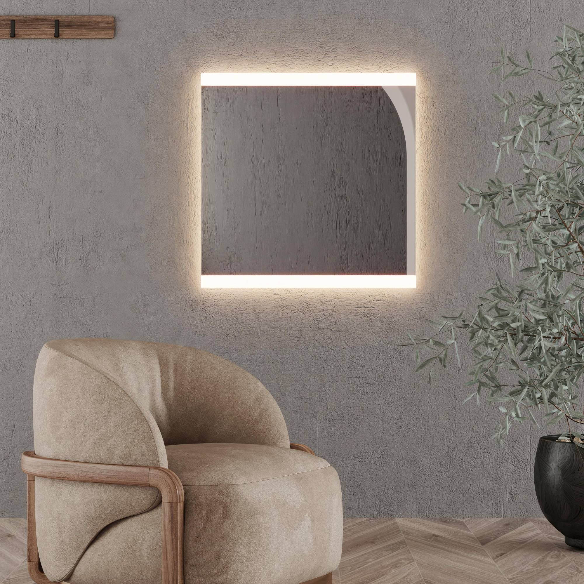 LED Bathroom Mirror – Frameless Lighted Vanity Mirror, Modern Backlit Wall Mirror with Warm & Cool LED Light
