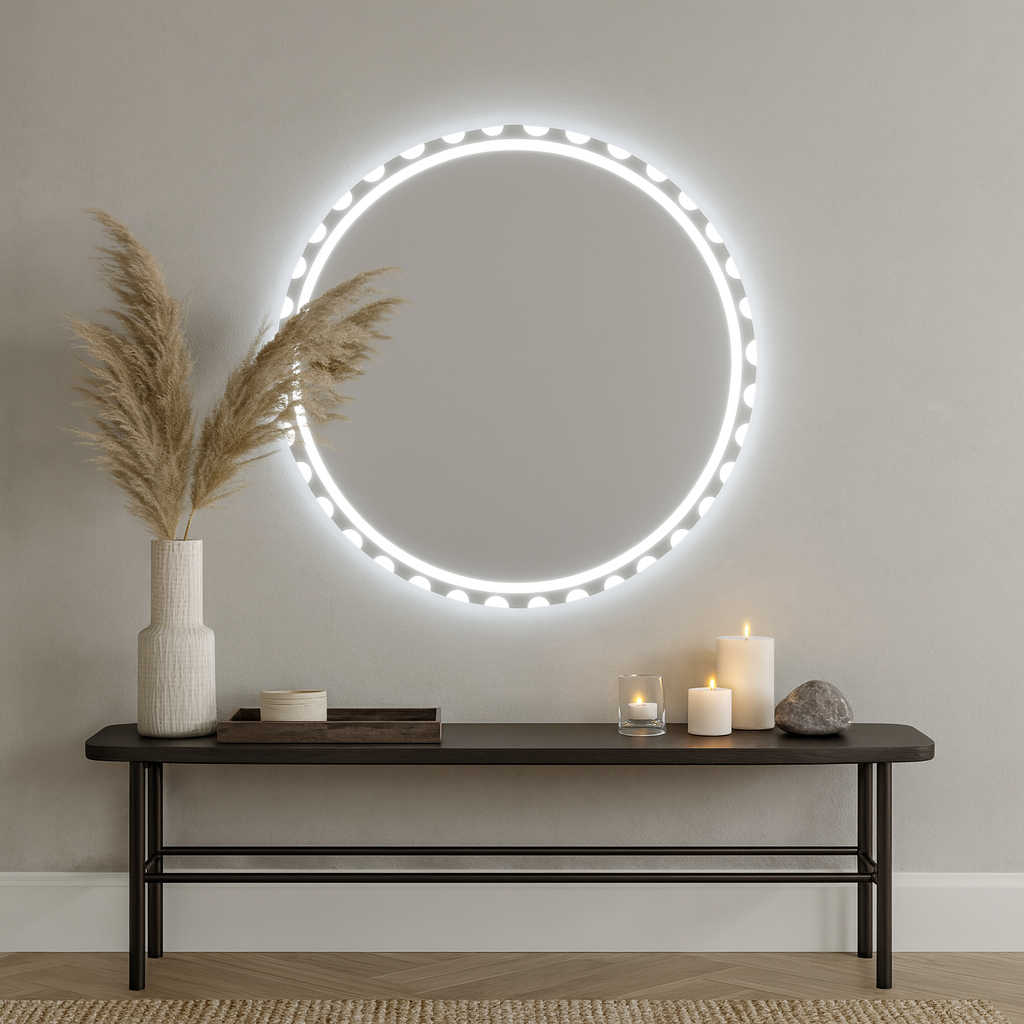 LED Bathroom Mirror – Round Backlit Wall Mirror with Touch Sensor, Modern Lighted Vanity Mirror
