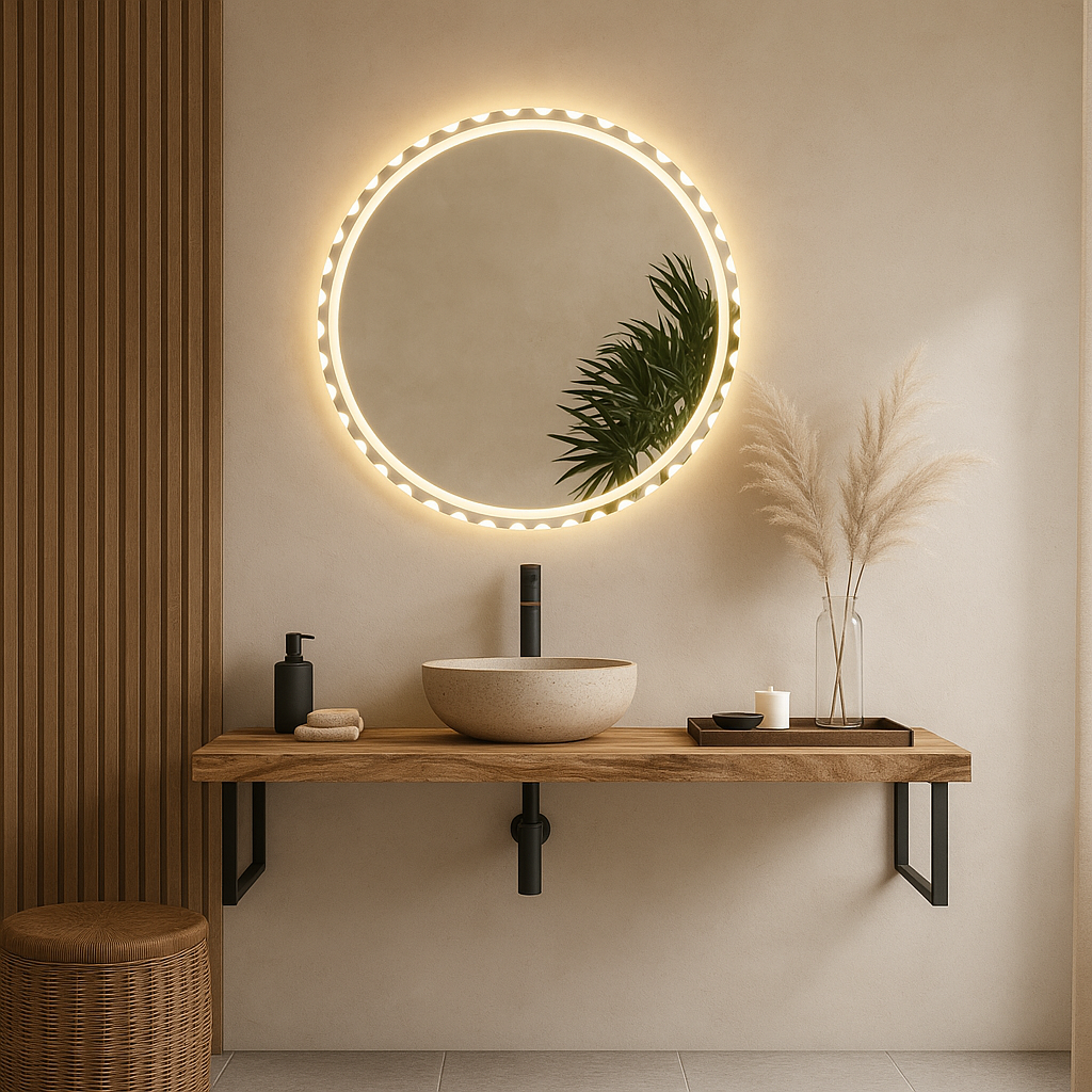 LED Bathroom Mirror – Round Backlit Wall Mirror with Touch Sensor, Modern Lighted Vanity Mirror