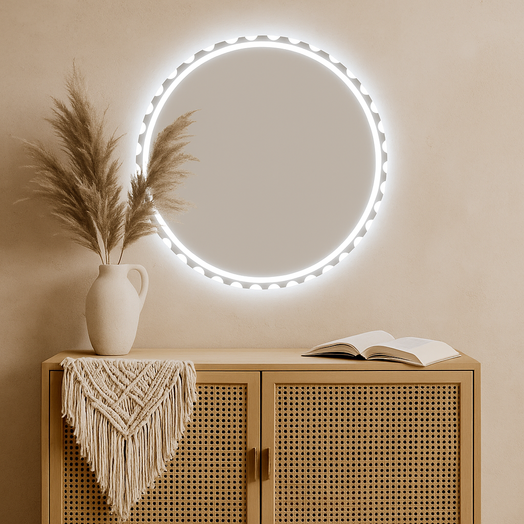 LED Bathroom Mirror – Round Backlit Wall Mirror with Touch Sensor, Modern Lighted Vanity Mirror