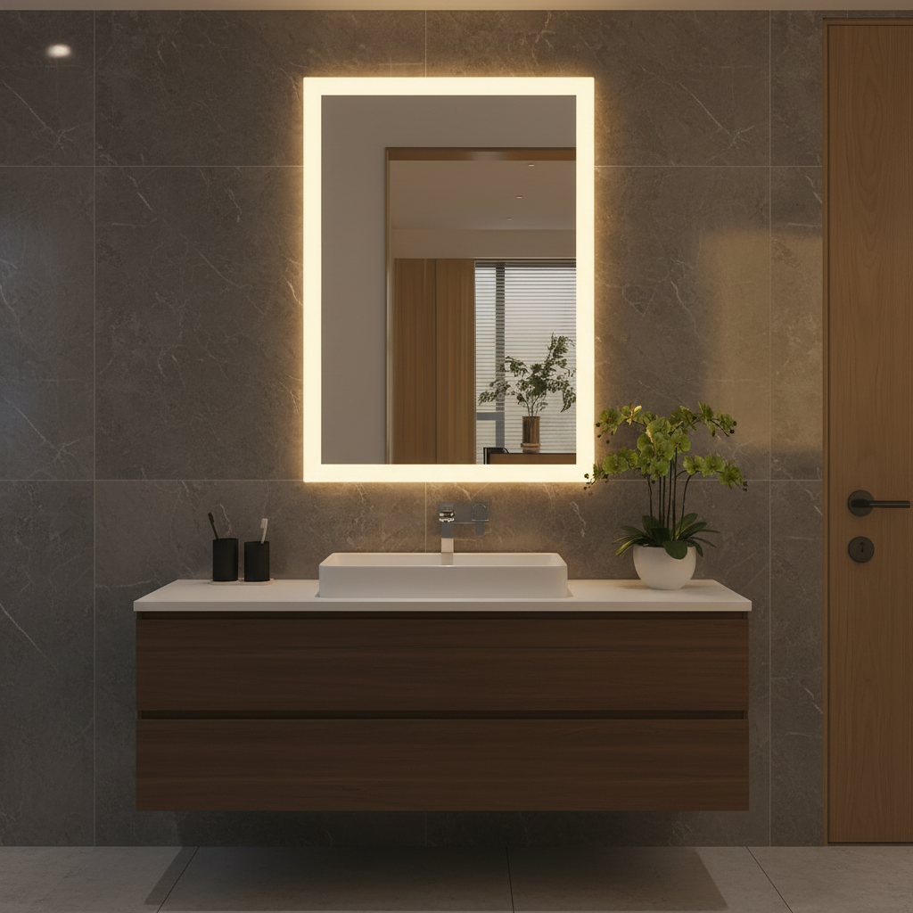 LED Bathroom Mirror Rectangle – Modern Dimmable Vanity Wall Mirror with Backlit Light