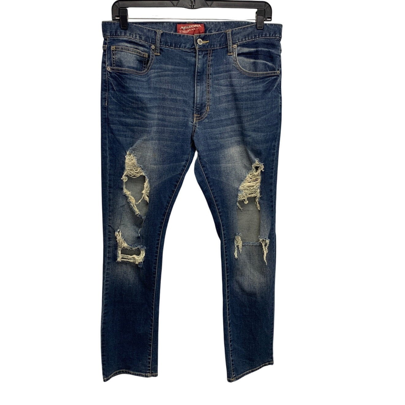 Arizona Jeans Mens 36X32 Flex Denim Slim Distressed Knee Straight Leg Blue Jeans