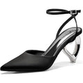 Coutgo Womens Size 8.5 Black Satin Silver Heart 3" Heel Ankle Strap Shoes
